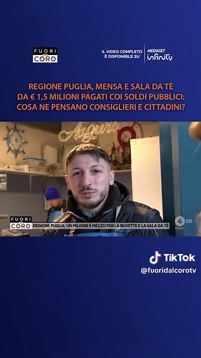 Buvette (ossia una mensa con sala da tè) della Regione #Puglia da 1 milione e mezzo di euro pagata coi soldi pubblici. Cosa ne pensano i consiglieri regionali e i cittadini? Il servizio completo di Cristina Autore a #Fuoridalcoro è su Mediaset Infinity