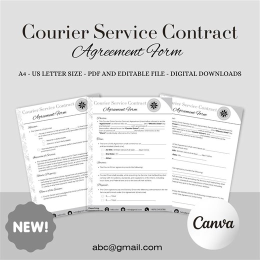 Courier Service Contract Template - Professional Shipping Agreement for Delivery Services Canva Template - Etsy
