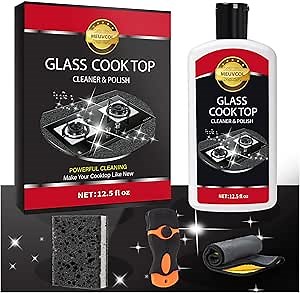 Meuvcol Glass Stove Top Cleaner Kit, 12 Oz Glass Cooktop Cleaner Non-Abrasive, Stove Oven Cleaner & Polish For Ceramic, Electric, Induction, Flat Top Stovetop, Gas - With Scrubbing Pad, Scraper, Cloth