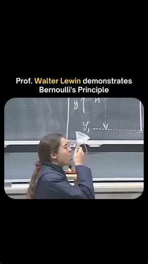 Motivation | Wealth | Education on Instagram: "In his legendary MIT lectures, Professor Walter Lewin brought Bernoulli's Principle to life by demonstrating the inverse relationship between fluid velocity and pressure. According to the Bernoulli Equation, P + \frac{1}{2}\rho v^2 + \rho gh = \text{constant}, which implies that for a horizontal flow, an increase in the speed (v) of the fluid must be accompanied by a decrease in its pressure (P). One of Lewin's most famous demonstrations involved bl