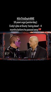 This must have been awful for Cody, on reflection On Raw, we see Stardust finally turn on Goldust He then tells Dusty backstage: “Cody Rhodes is dead! And as far as I’m concerned, so is my father!” Tragically, The American Dream did pass away, 4 months later This was his last appearance on WWE TV. We see him backstage with Goldust for the match between his two sons at Fastlane and then on the WWE Network for the Hall of Fame red carpet in March In June, Dusty dies after a fall at his home in Orl