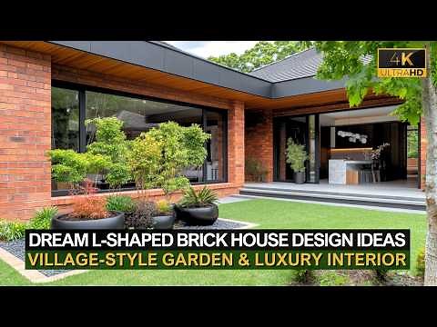 L-Shaped Brick House with a Village-Style Garden & Minimalist Luxury Interior for a Dream Home