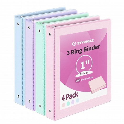 1 inch Binders 3 Ring View Binders Holds 200 Sheets of Letter Size School Paper Organizer with Pockets 4-Pack Assorted Color Notebook Binders
