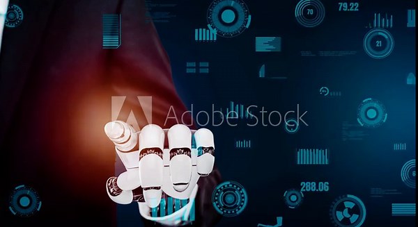 MLP Futuristic robot artificial intelligence revolutionary AI technology development and machine learning concept. Global robotic bionic science research for future of human life. 3D rendering graphic