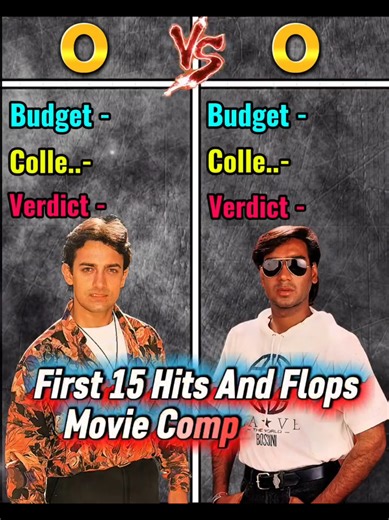 Amir Khan 🆚 Ajay Devgan First 15 Hits And Flops Movies Comparison Video 🤯 #bollywood #actor #amirkhan #ajaydevgn