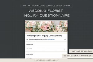 Wedding Florist Inquiry Questionnaire, Wedding Florist Template, Editable Florist Wedding Questionnaire, Google Form - Etsy