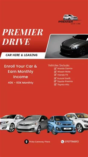 Enroll your vehicle to us and Earn steady monthly income with zero Hassle📍THIKA GATEWAY PLAZA
