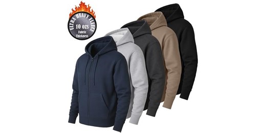 Mens Heavyweight Fleece-Lined Full Zip Hoodie