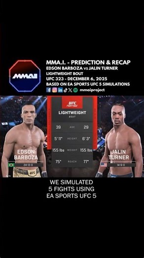 UFC 323 Edson Barboza vs Jalin Turner Lightweight Fight Prediction & Simulation Recap #shorts