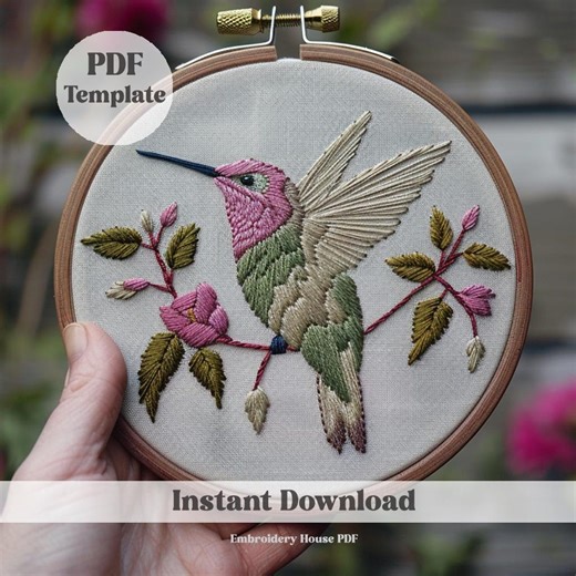 Hummingbird Embroidery Pattern: Floral Bird Design (PDF Pattern) - Etsy