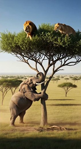 Angry Elephant vs Lions in a Tree! #shorts
