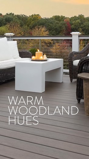 TimberTech on Instagram: "The Inspired Outdoors lookbook | Warm Woodland Hues See how you can capture the look at our link in bio. Decking: Legacy Collection - Mocha Railing: Classic Composite Series - Drink Rail - Matte White"