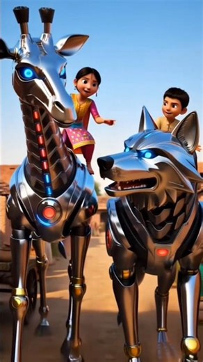 रोबोटिक जिराफ और भेड़िया! 🦒🐺 #Shorts #AIAnimation # Grok AI sa bani ha Magic ✨ #Trending #Animation