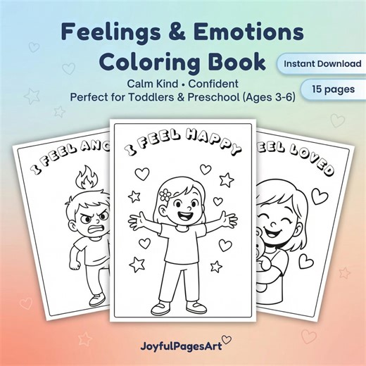 Feelings Coloring Pages Printable PDF | Emotions   Simple Captions | SEL | A4 - Etsy