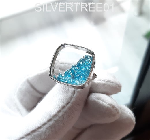 Sterling Silver Shaker Ring: Pave Diamond, Colorful Stone (20x20mm) - Etsy