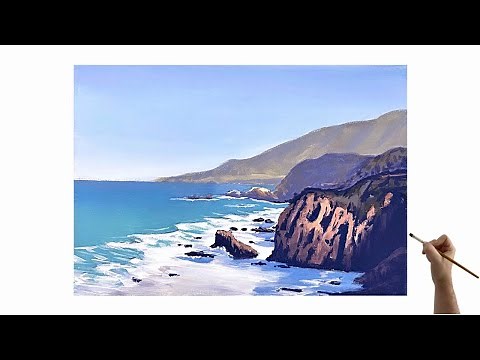 How to create depth in painting - Acrylic Painting Seascape Cliff Edge - Clifftop painting tutorial