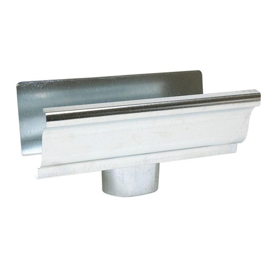 Check The Home Depot's Q&A Before Buying: Amerimax Home Products 4 in. x 10 in. Mill Finish Galvanized Steel K-Style Gutter End with Drop Outlet