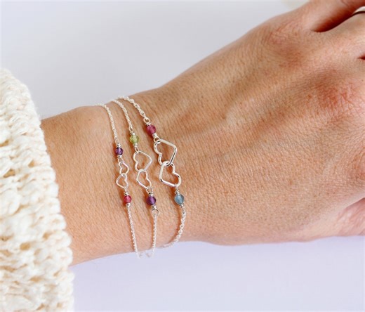 Custom Birthstone Interlocking Hearts Bracelet, Sterling Silver - Etsy