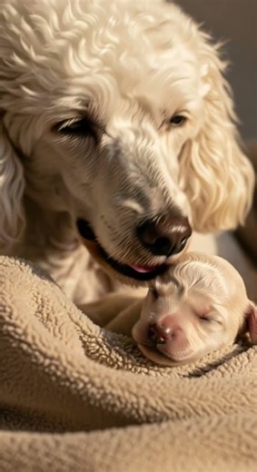 Poodle Mom Cuddling Her Newborn Puppy 🐩💤 | Sweet Moments You Cant Miss #puppylove #poodles #cutepets