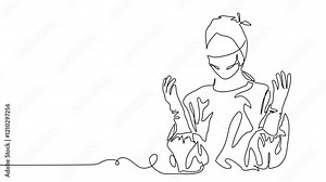 Surgeon portrait, avatar, icon with hands up position, animated illustration. One continuous self drawing line animation, footage of surgeon in gloves, mask and uniform