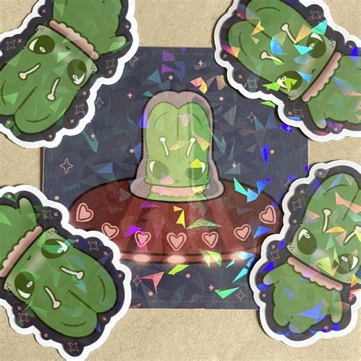 Alien Bunny Sticker   Mini Print | Waterproof Vinyl Sticker | Holographic Alien Bundle - Etsy