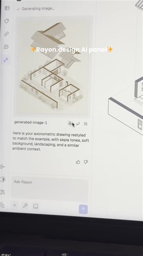 Rayon.design on Instagram: "New Rayon's AI update is now live✨ You can elevate your drawing workflow by creating renders, axonometric drawings, and furniture blocks all within a single AI chat. 👉Try it for free here: www.rayon.design Share your favorite workflow in the comments! #aiarchitecture #interiordesignsoftware #architecturestudent #interiordesigner"