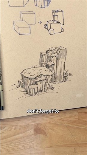 How to draw moss covered stones with simplified shapes.