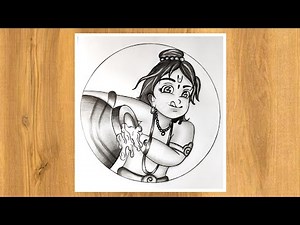 How To Draw Krishna Eating Butter | Step By Step | Cute Krishna Drawing | Janmashtami Drawing