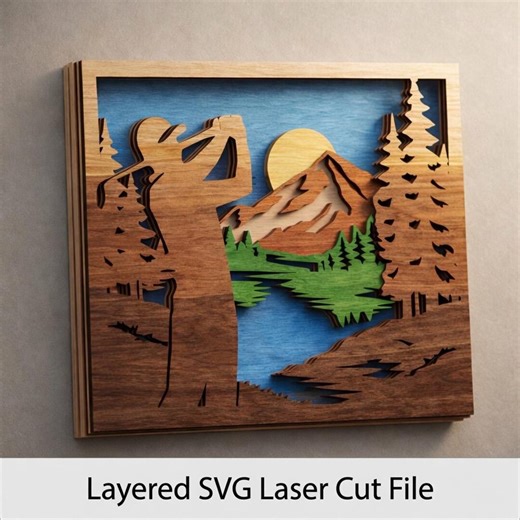 Golf Player 3D Multilayer SVG Laser Cut File Wall Art Layered Decor Design Download - Etsy