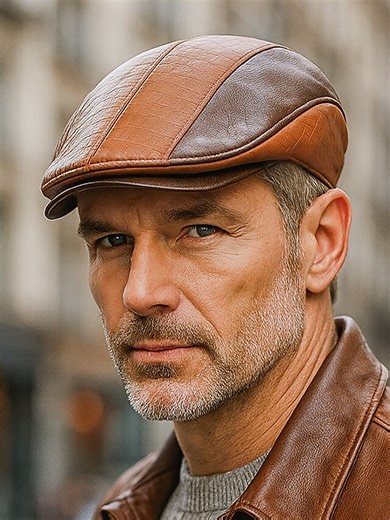 Men's Faux Leather Flat Cap, Crocodile Pattern, Available in Multiple Colors