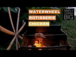 DIY, rotisserie,made from bamboo and plastic bottles. Driven by water.