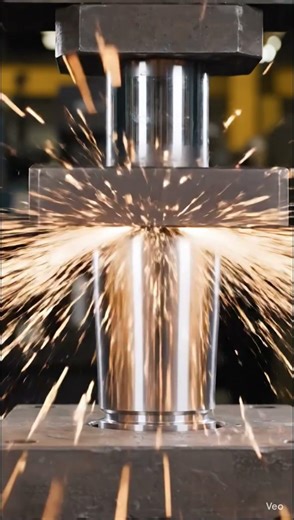 Full hydraulic press machine crushing a tiny metallic object in slow motion #ai #aishorts