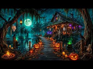 Cozy Halloween Witch House Ambience 👻 Fireplace, Pumpkin, Scary Music & Halloween Porch Night