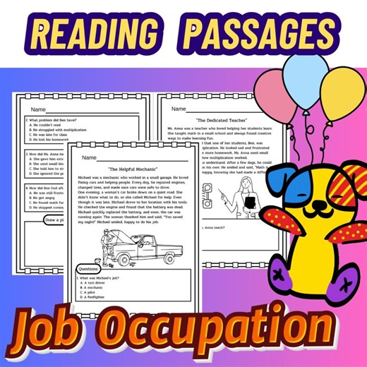 Job Occupation - Reading Comprehension Passages and Questions Worksheets - Etsy