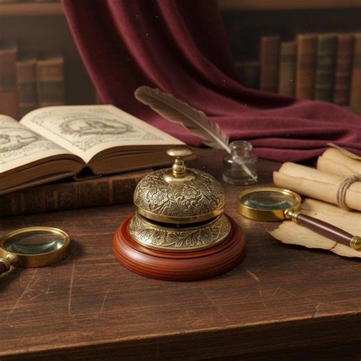 Vintage Brass Service Bell on Wood Base L Floral Engraving Hotel Front Desk Bell - Etsy