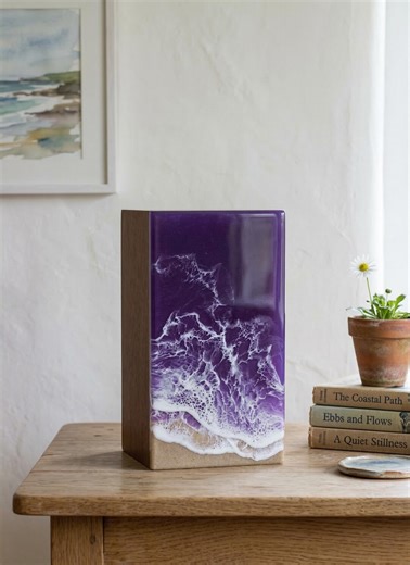 Handcrafted Wooden Memorial Urn for Ashes | Ocean Wave Design | Personalized Cremation Keepsake Box - Etsy