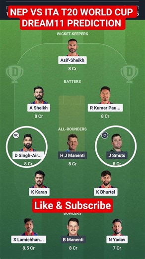 NEP vs ITA Dream11 Prediction| NEP vs ITA Today Match Prediction|
