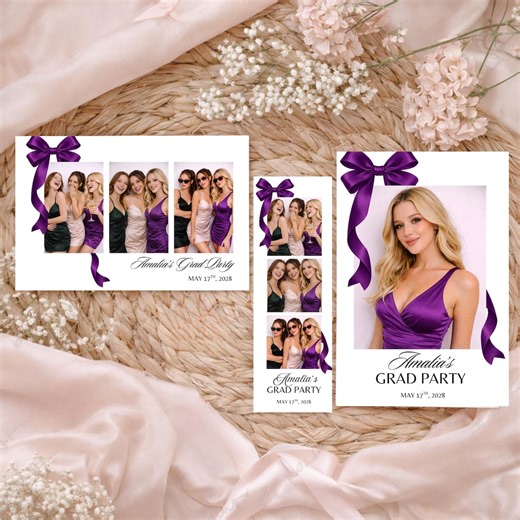 Graduation Photo Booth Template Set, Purple Bow Coquette Canva Designs, Photo Strip & Portrait Layouts, Editable Digital Download - Etsy Canada
