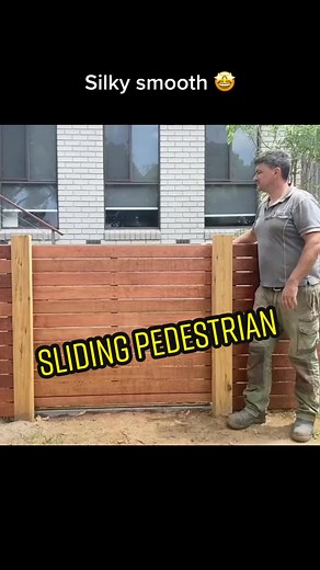 Modern Pedestrian Sliding Gate with Merbau Slats