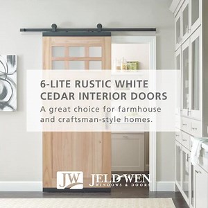 #JELDWEN’s 6-Lite Rustic White Cedar Interior Doors are a perfect match for farmhouse inspired homes. Get more inspiration with our Farmhouse Style Collection: https://www.jeld-wen.com/en-us/styles/farmhouse-style | JELD-WEN Windows & Doors