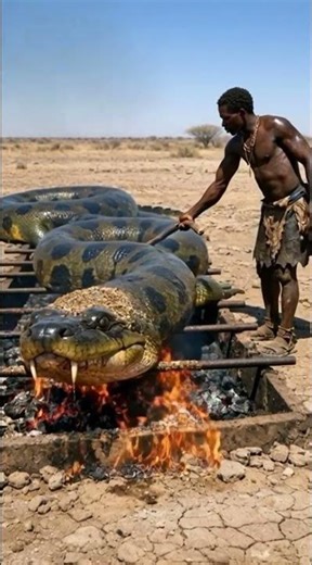Cooking a GIANT Green Anaconda Over Fire | Primitive Survival Cooking