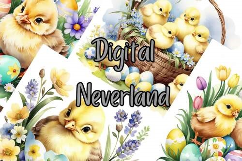 Easter  Baby Chicks Digital Paper Pack 12X12 -   Nature Themed Illustrations