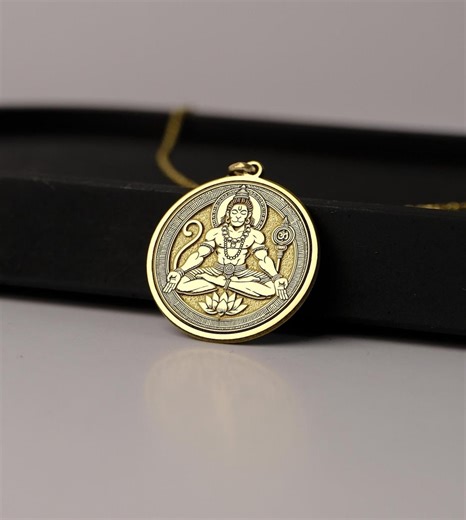 14K Gold Lord Hanuman Pendant: Hindu God Necklace, Spiritual Yoga Jewelry - Etsy