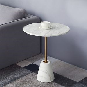 [Hot Item] Nordic Gold Brass Real Volakas White Marble Side Table with Marble Base for Restarant Hotel Furniture