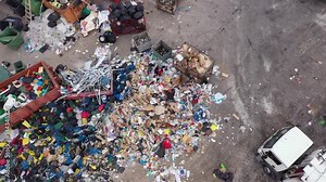 Sorting center. Recycling of waste. Aerial view Stock Video