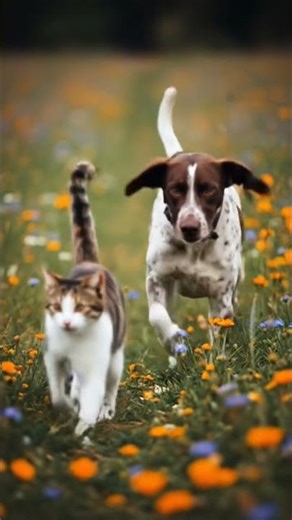 A dog chasing a cat