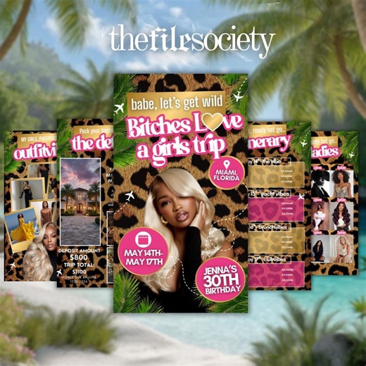 Girls Love a Girls Trip L Pink Leopard Trip Itinerary, Editable Canva Template, Birthday Weekend Travel Planner Invitation, Weekend Getaway - Etsy