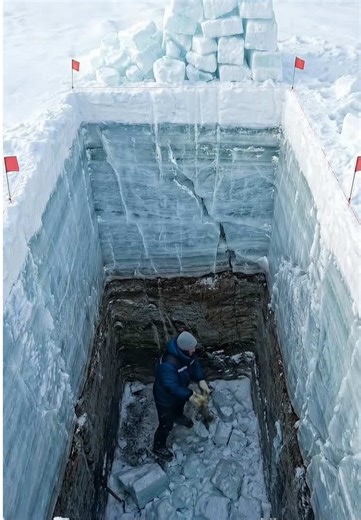 What if you had to survive in the Arctic… under the ice? 🧊❄️ This bunker was built step by step beneath frozen ground in extreme cold conditions. Starting from an untouched snowfield, the process begins by clearing thick snow and breaking through solid ice. Layer by layer, the frozen ground is excavated and reinforced to prevent collapse. Once the structure is formed, the interior is fully sealed with heavy plastic across the floor, walls, and ceiling to block moisture and cold air. Gravel is s