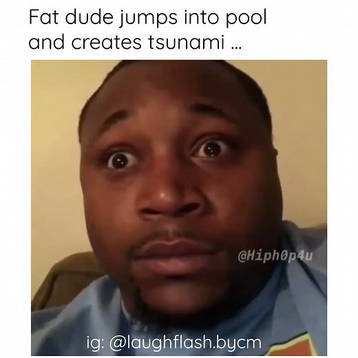 Fat dude jumps into pool and creates tsunami 😂 Meme
