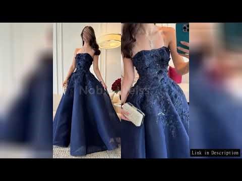 A Line Prom Dress Strapless Floor Length Applique Evening Dress Customized